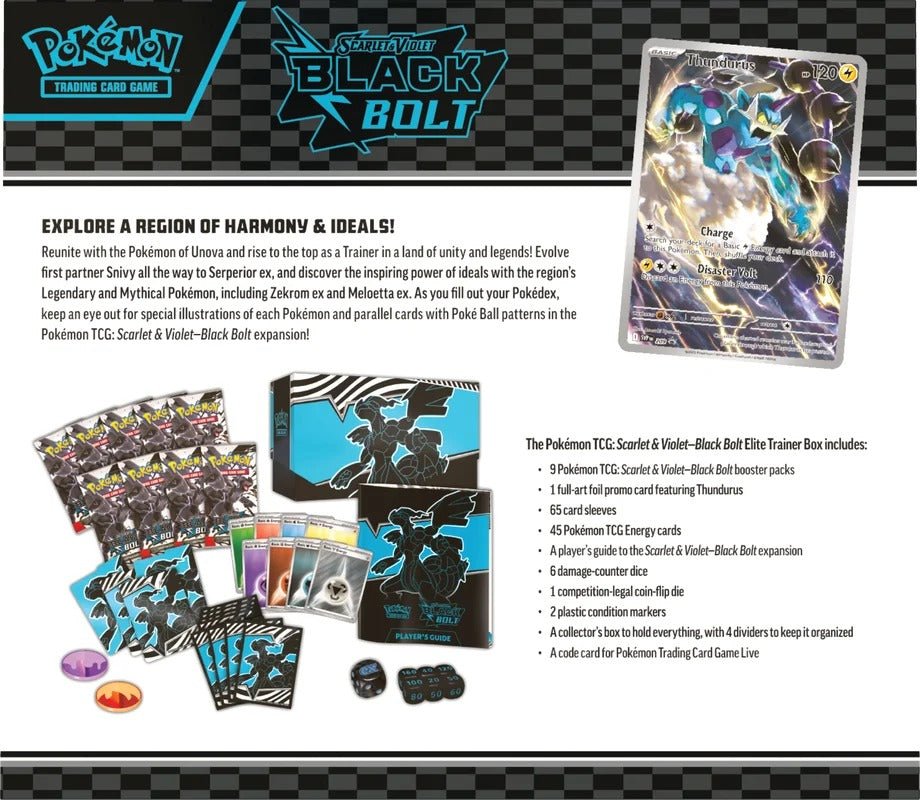 Pokemon TCG Scarlet & Violet 10.5 Black Bolt Elite Trainer Box Zekrom 10 - 10037 - 112 - Colorland Toys
