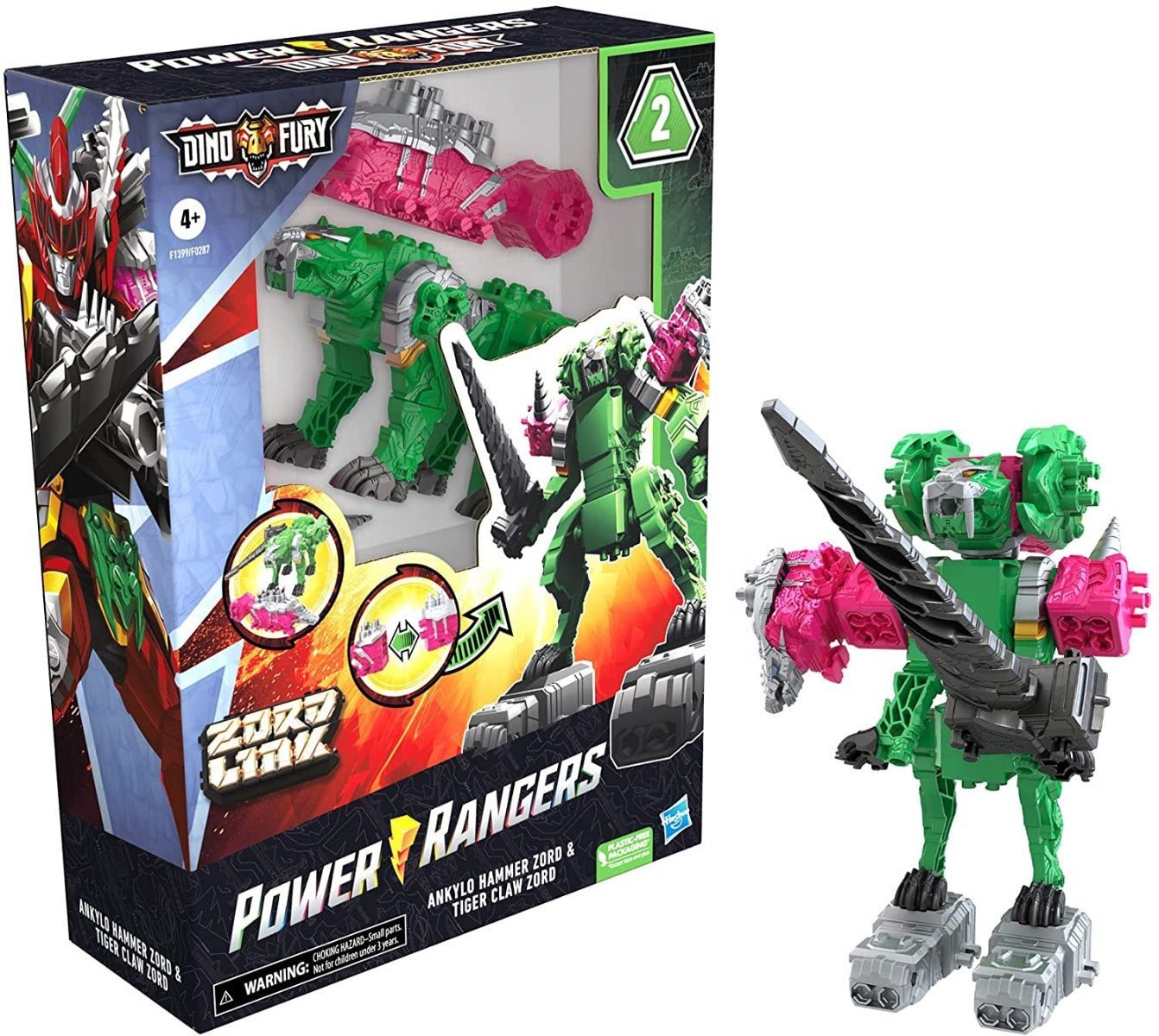 Power Rangers Dino Fury Zord Link Ankylo Hammer Zord & Tiger Claw Zord F1399/F0287 - Colorland Toys