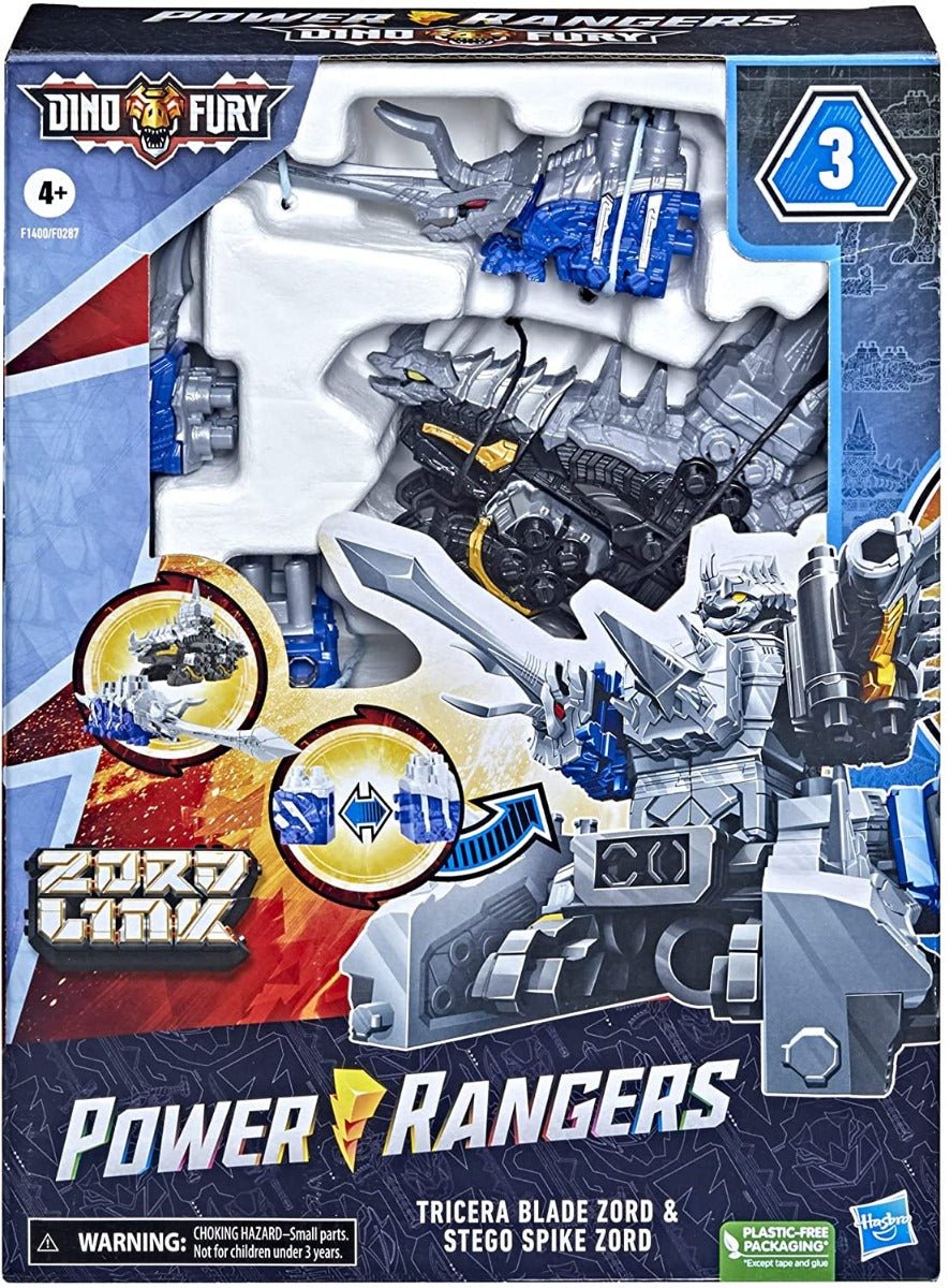 Power Rangers Dino Fury Zord Link Tricera Blade Zord & Stego Spike Zord F1400/F0287 - Colorland Toys