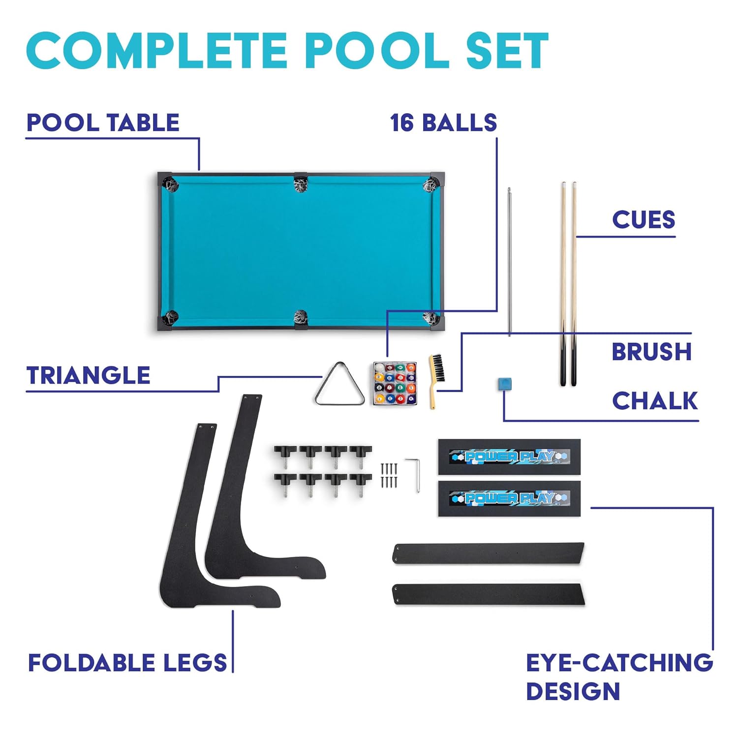 Powerplay 3ft Folding Pool Game Table with Cues & Balls TY6604-BK - Colorland Toys
