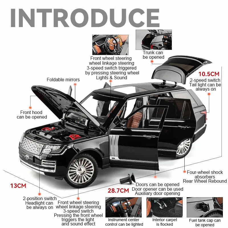 Pullback Die - Cast Range Rover Vogue – 1:18 Scale | CZ801A Model | Light, Sound & Opening Doors - Colorland Toys