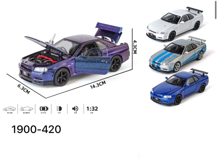 Pullback Nissan GTR R34 Skyline Die-Cast 1:18 Scale Asstd. 1900-460 — image 5