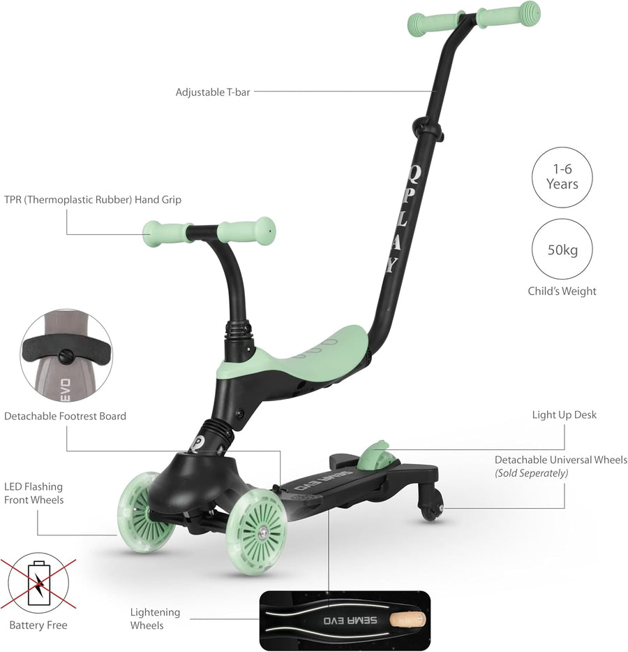 QPlay Sema EVO 5-in-1 Ride-On Scooter with LED, Green — image 4