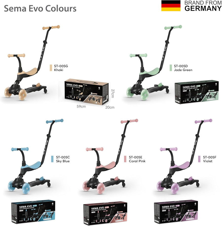 QPlay Sema EVO 5-in-1 Ride-On Scooter with LED, Green — image 3