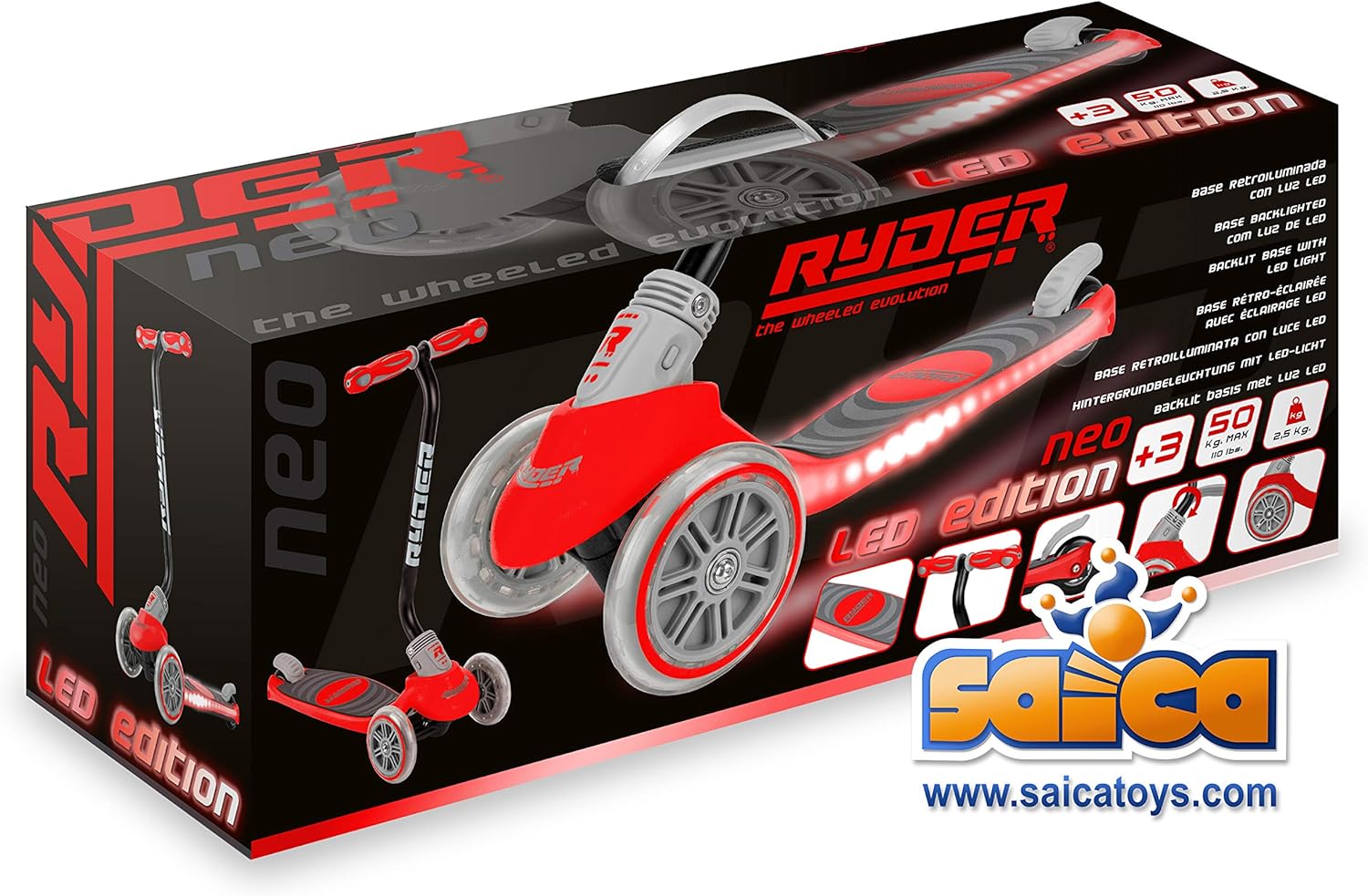 Ryder 3W Scooter Neo LED Red RY3216 - Colorland Toys