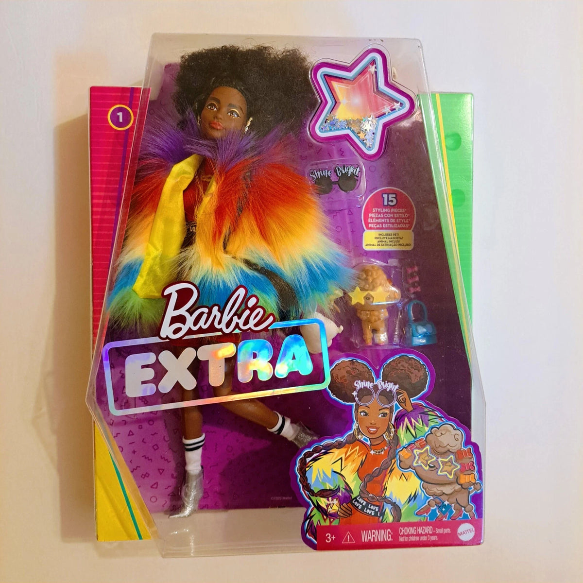 Barbie Extra Doll in Rainbow Coat with Pet Poodle GVR04