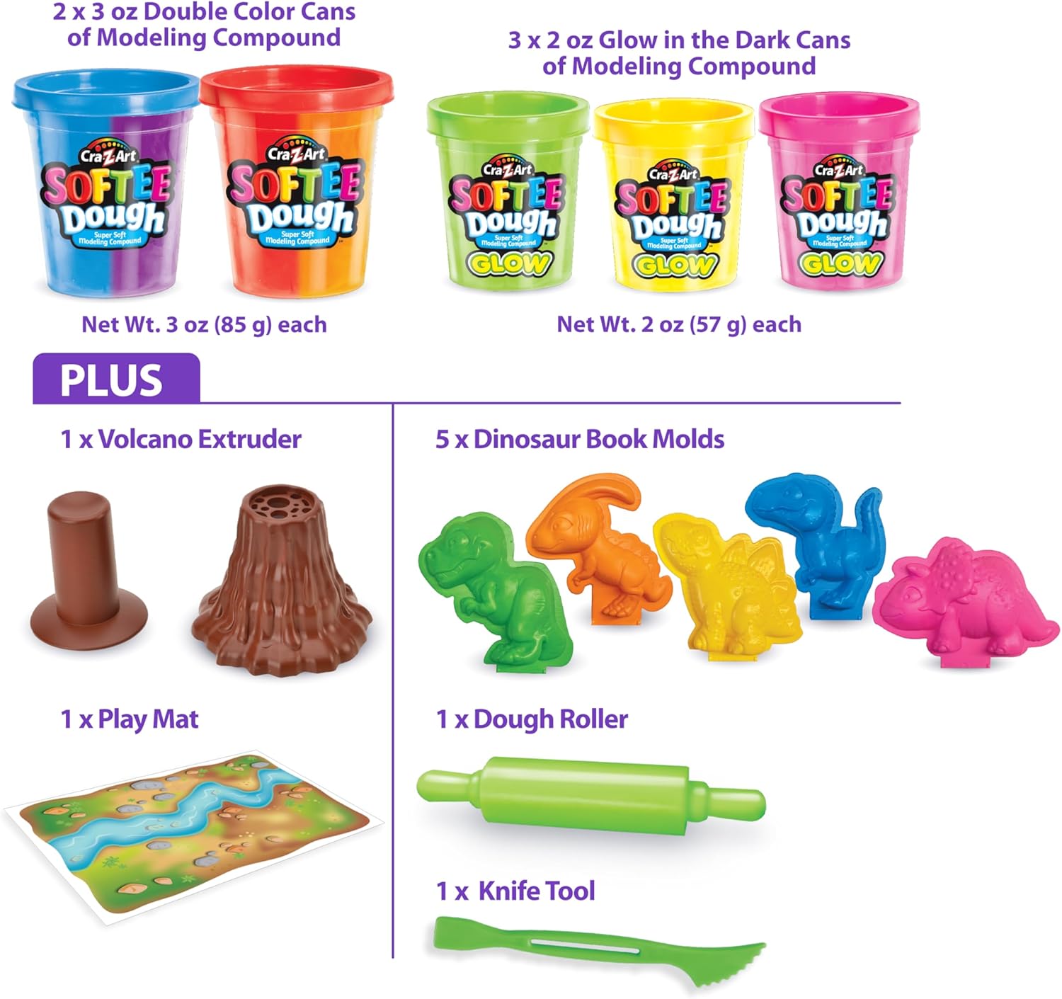 Softee Dough Dino Glow Dough CA - 66603 - Colorland Toys