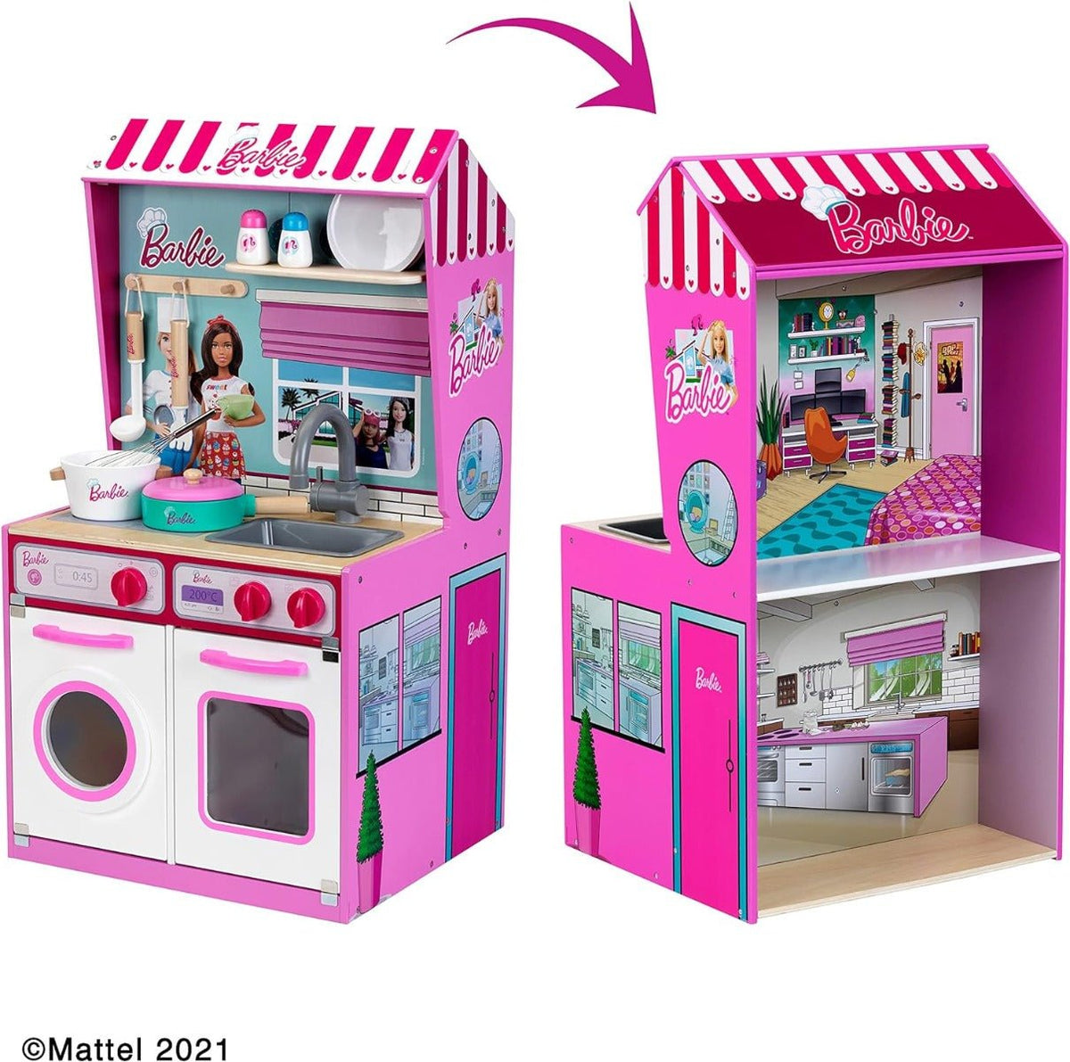 Theo Klein 2 - in - 1 Barbie Wooden Kitchen and Dollhouse 7312 - Colorland Toys