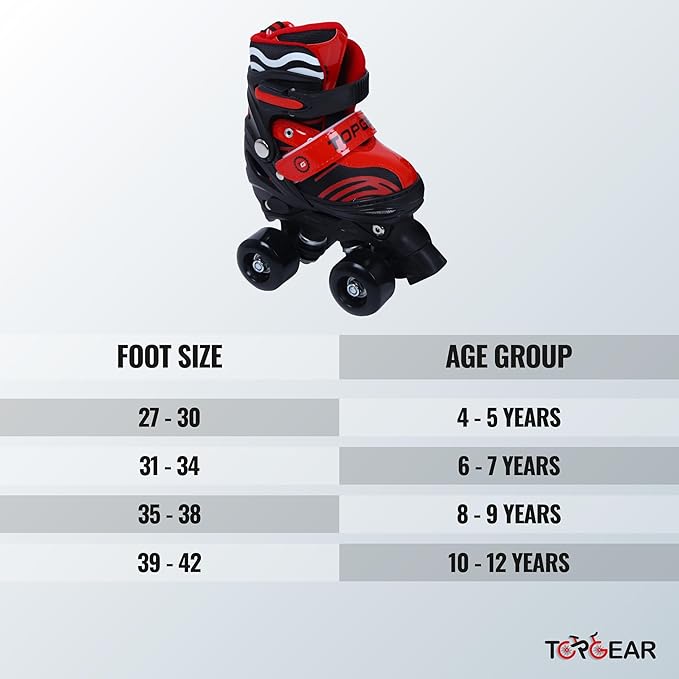 Top Gear Quad Skate Shoes 27-30 Red TG-9008 - Colorland Toys