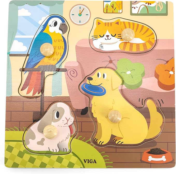 Viga Wooden Knob Puzzle - Pets 44595 - Colorland Toys