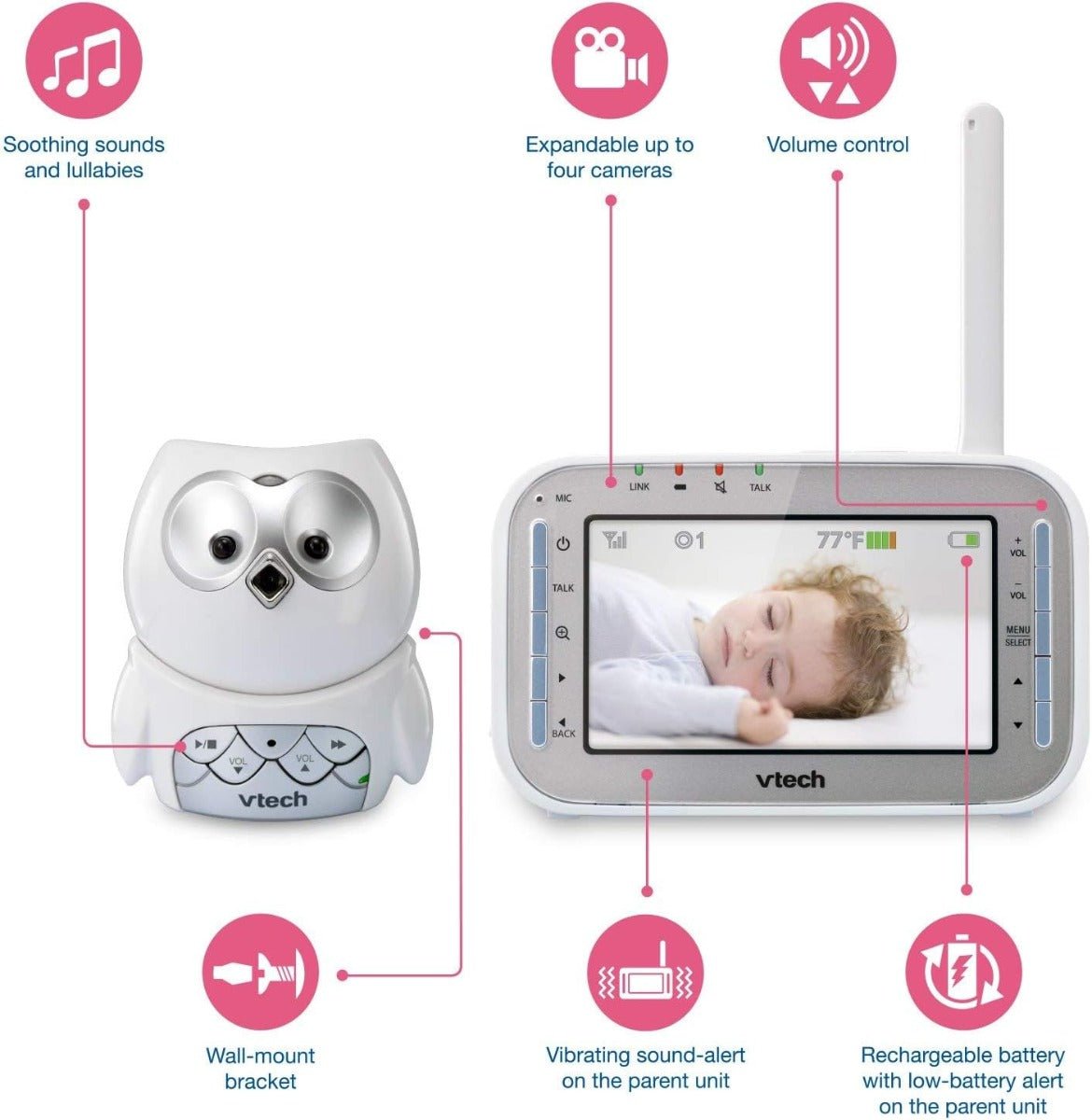 جهاز مراقبة الأطفال VTech الصوتي والفيديو في هيكل Owl باللون الأبيض VTBM4300 — image 5