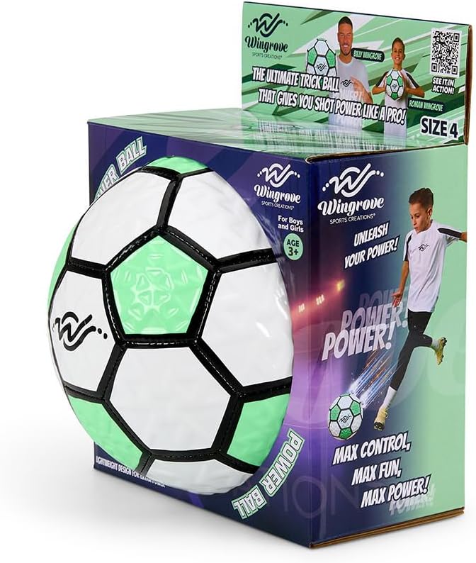 Wingrove Sports Creations Power Ball Football – Size 4 Lightweight Trick & Skills Ball for Kids and Teens – Designed by Billy & Roman Wingrove – High-Power Shot & Technique Training — image 1
