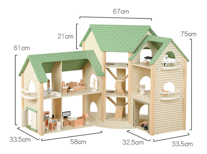 Wooden Dollhouse Green MSN23023 - Colorland Toys