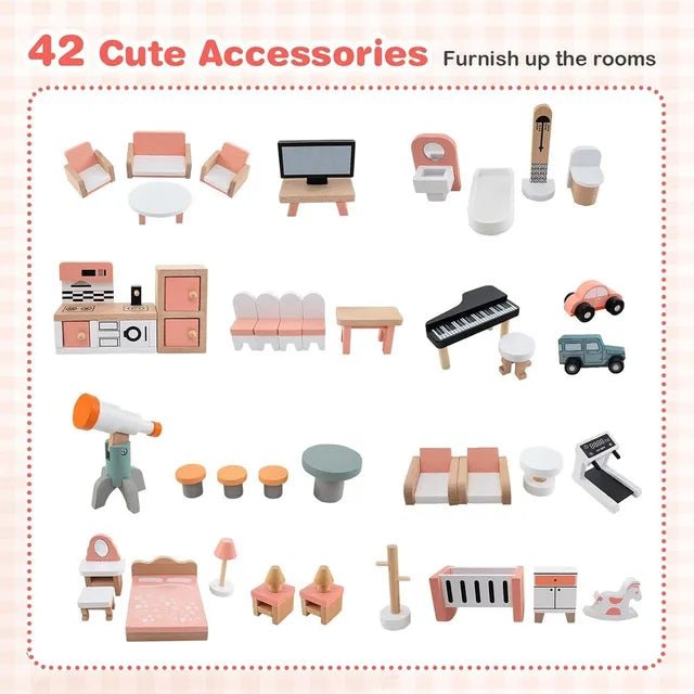 Wooden Dollhouse Pink MSN23031 - Colorland Toys