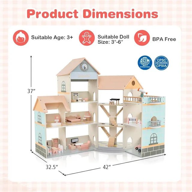 Wooden Dollhouse Pink MSN23031 - Colorland Toys