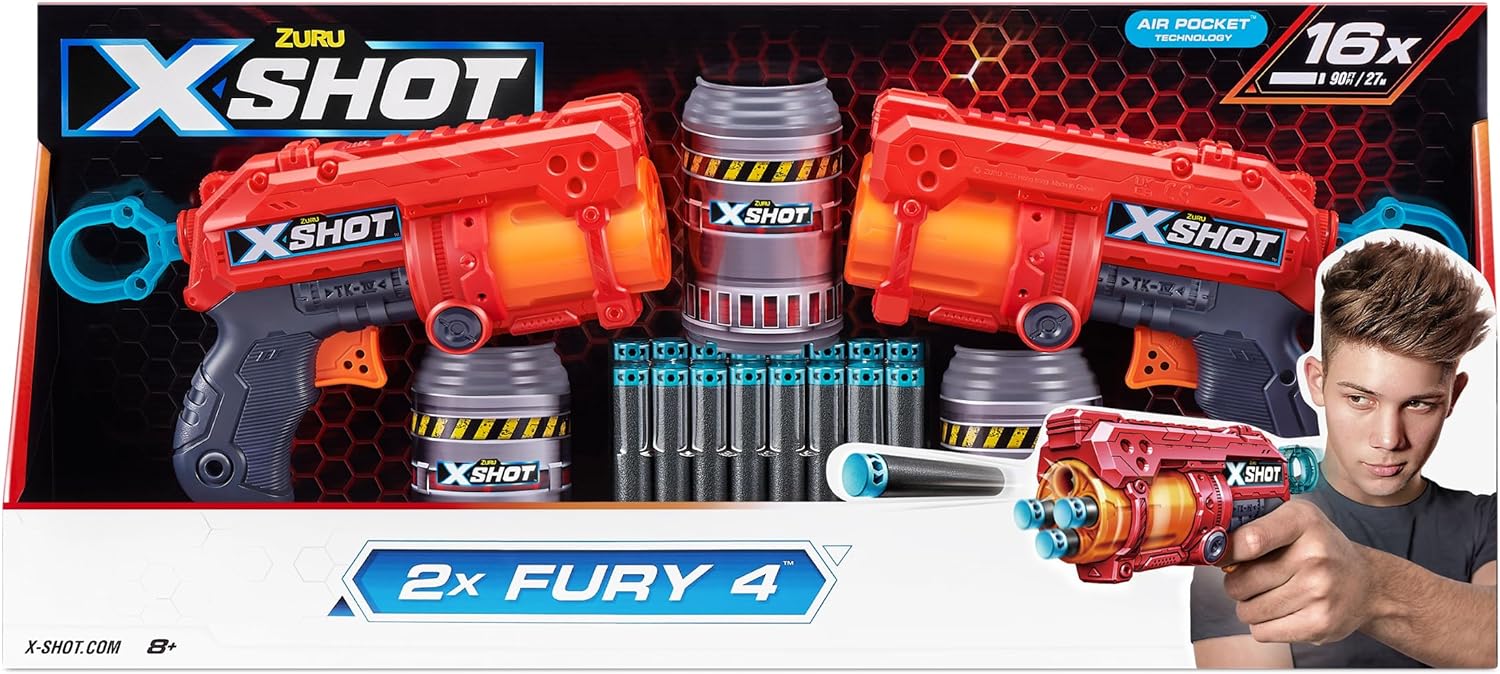X - Shot Double Fury 4 Combo Foam Blaster Pack 36329 - Colorland Toys