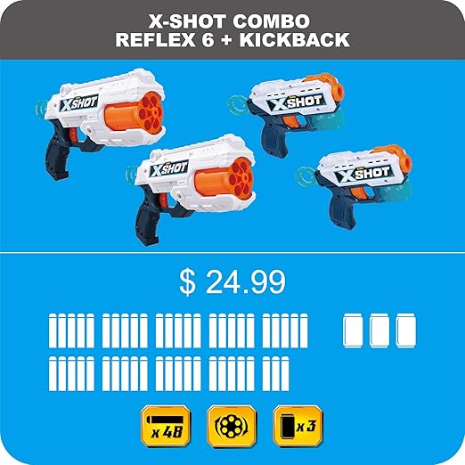 X - Shot Excel Double Kickback Double Reflex 6 Foam XS - 36234/XS - 36234 - A - Colorland Toys