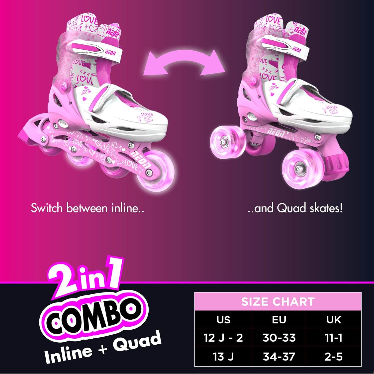 Yvolution Neon Combo Skates Size 3 - 6 Pink NT10P4 - Colorland Toys